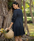 Navy Blue Loose Fitted Linen Dress